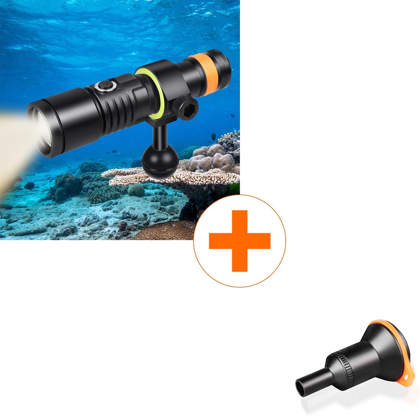 ORCATORCH D530V Warm White Video Light 120 Degrees & ORCATORCH Aluminum Alloy Diving Video Light Snoot Bundle