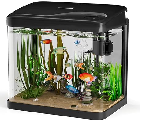 6L Aquarium Komplettset, Ambesty Nano Aquarium Stabiles Einsteigerbecken mit LED-Beleuchtung und Eingebautem Filtersystem, für Fisch, Aquariu Becken stoßfest,Schwarz