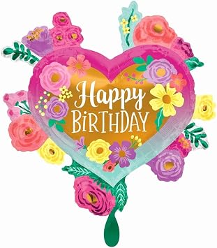 Anagram 41259 Happy Birthday Painted Flowers Foil Mylar Party Balloon, 27", Multicolor, Pack of 1