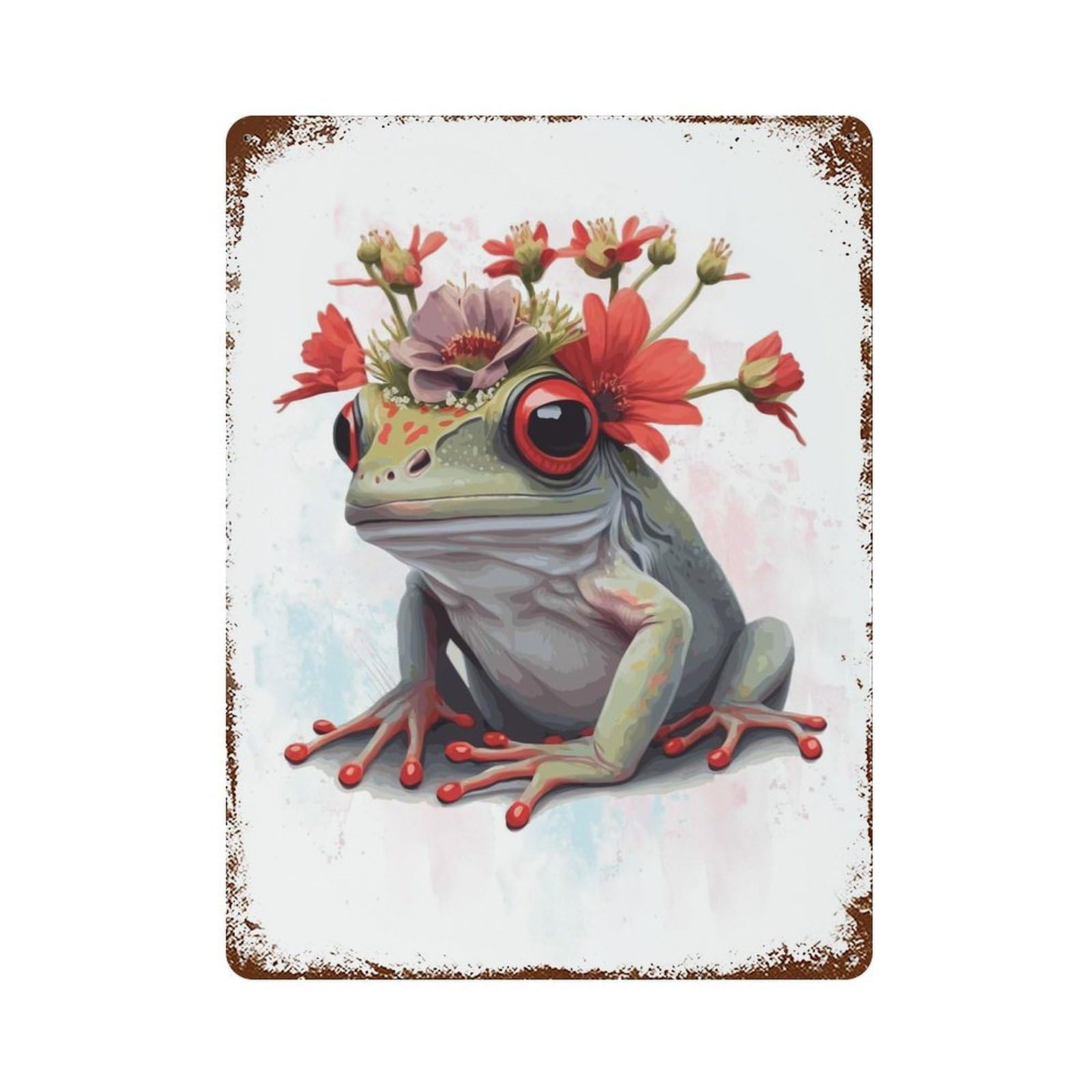 Red Eyed Tree Frog Art 15.7"x11.8" Retro Metal Sign, Shabby Chic Decor for Garage, Bar And Workshop Decor