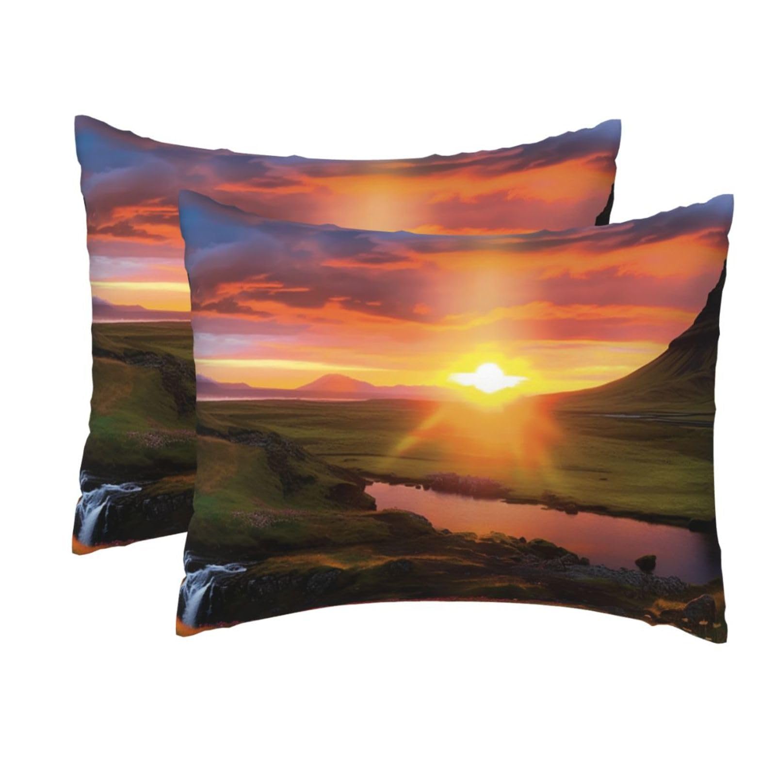 2 Pack Standard Pillow Cases with Hidden Zipper, Soft Breathable Pillow Covers for Hair and Skin, Iceland Sunset Pillowcases 20"x26" Bed Pillow Protectors Cover for Sleeping Gifts
