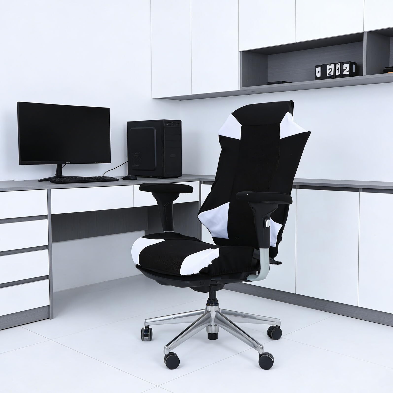SOIMISS Housse Extensible pour Chaise de Gaming PC Tissu Mesh Noir et Blanc, Housses Respirantes et Lavables pour Assise, Dossier et Accoudoirs, Protection Anti-Rayures pour Fauteuil Gamer
