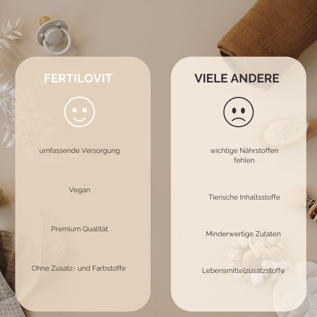 Fertilovit F | vegane Vitamine und Mineralien bei Kinderwunsch | Rundumversorgung mit hochdosierter (800 µg) Folsäure | 90 Kapseln für 90 Tage