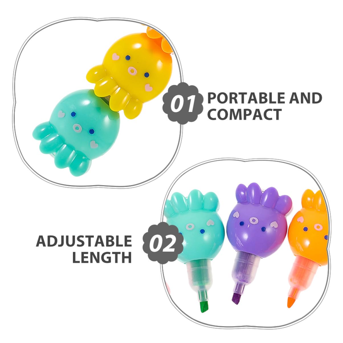 2 Set Evidenziatori Mini Polpo Colorati Impilabili Fluorescenti per Scrittura e Pittura DIY per Studenti