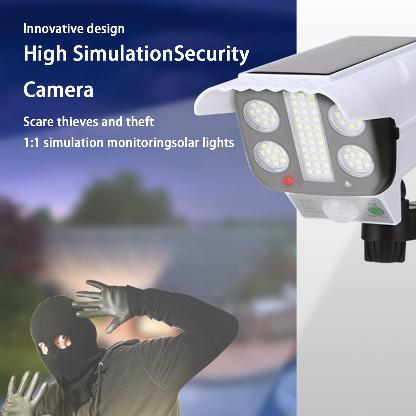 Caméra Factice Solaire 2-en-1 + Lampe LED Puissante – Détecteur Mouvement, IP66 Étanche, 2400 Lumens, Noir