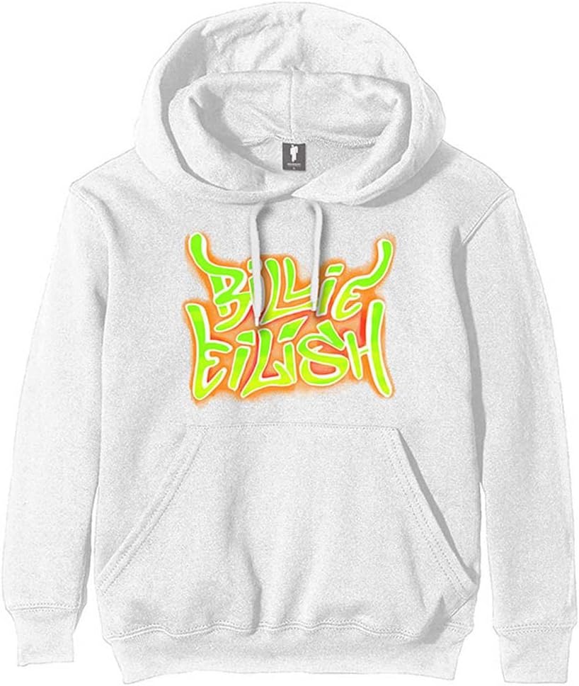 Billie Eilish Airbrush Flames Blohsh Logo Official Unisex Hoodie White