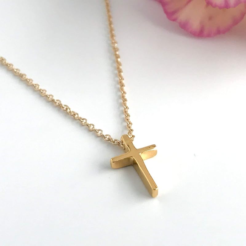 Tiny Gold Cross Necklace Adjustable 