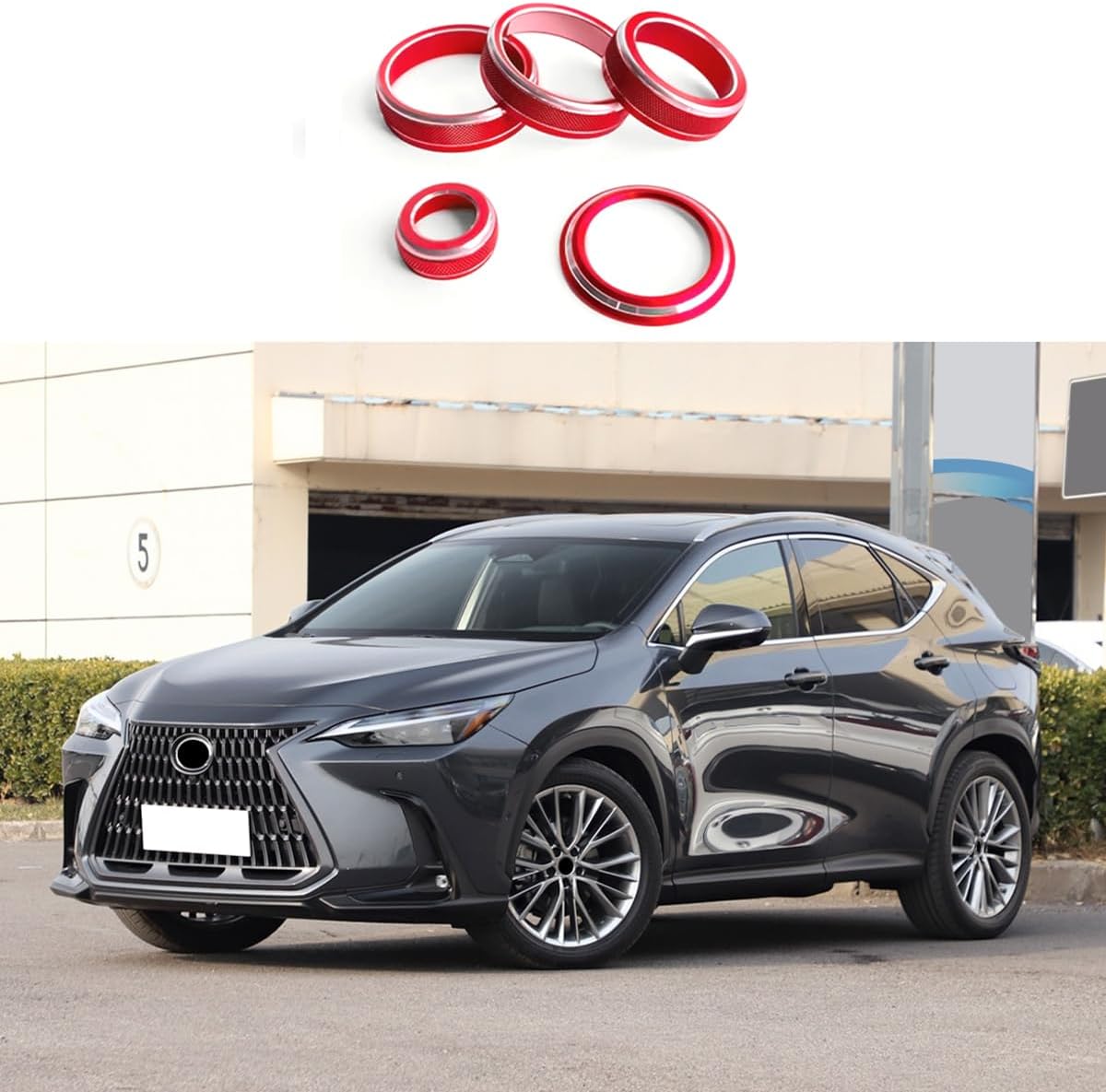 Car Accessories Fit for Lexus NX 250 350 350h 450h+2025 2024 2023 2022 Interior Central Control Switch Knob Cover Trim (Red) 5PCS Stainless Steel