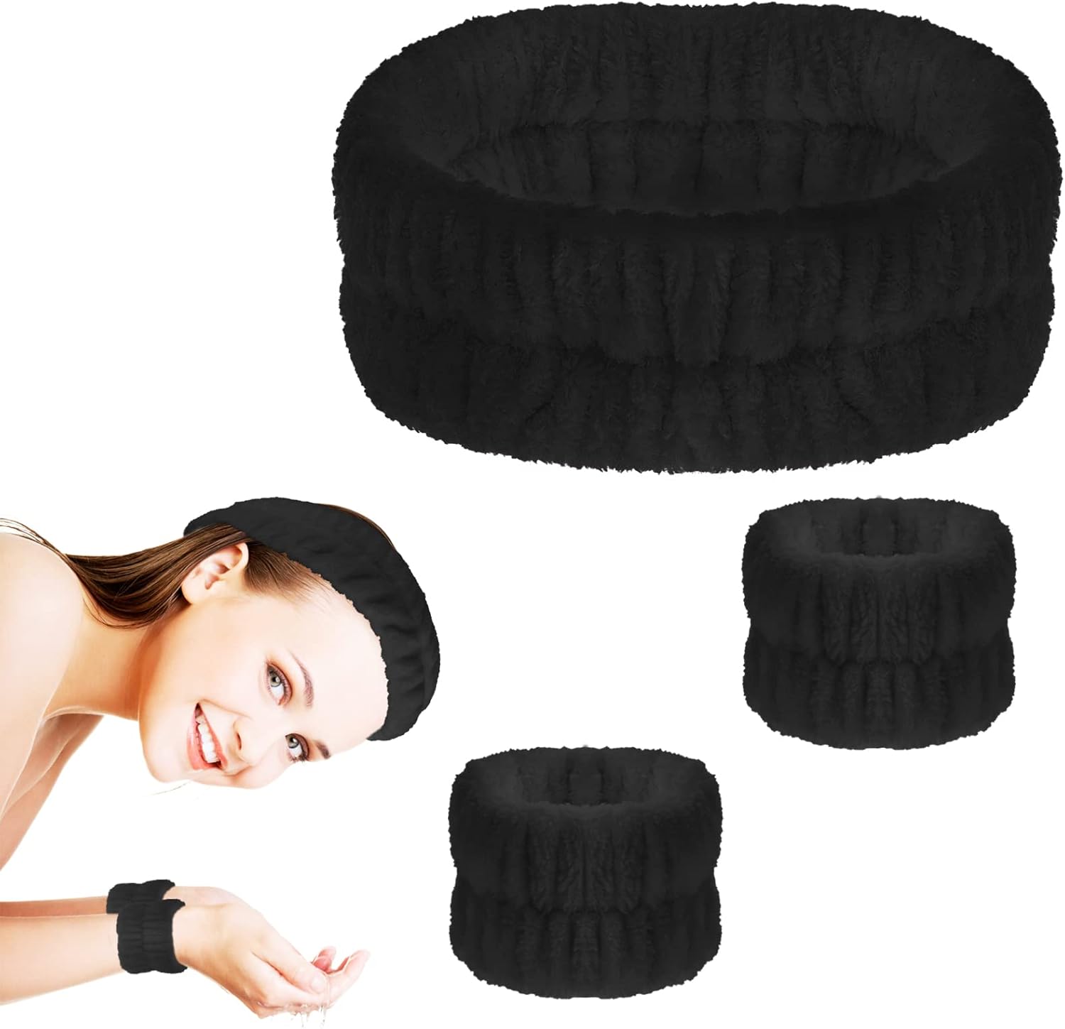 WLLHYF Spa Headband Wrist Washband Face Wash Set, Microfiber Facial