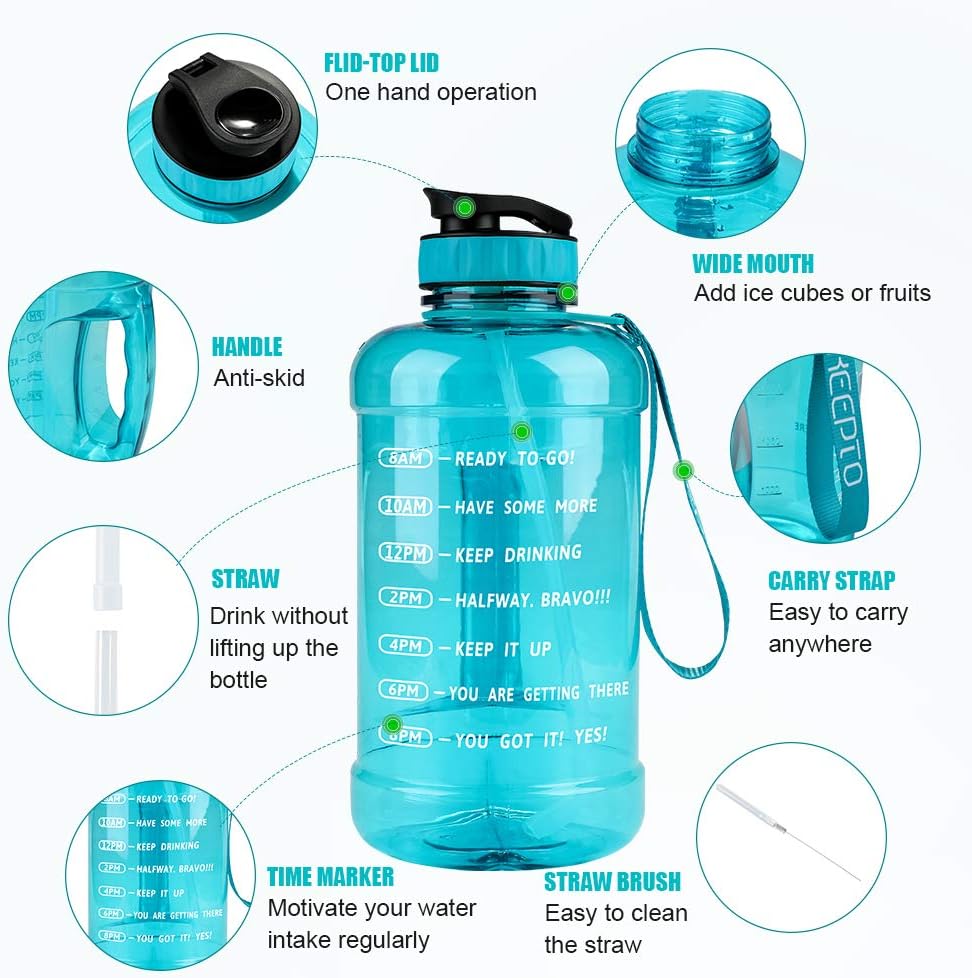 KEEPTO 2.2 Litre Gym Sports Motivational Water Bottle with Straw Time