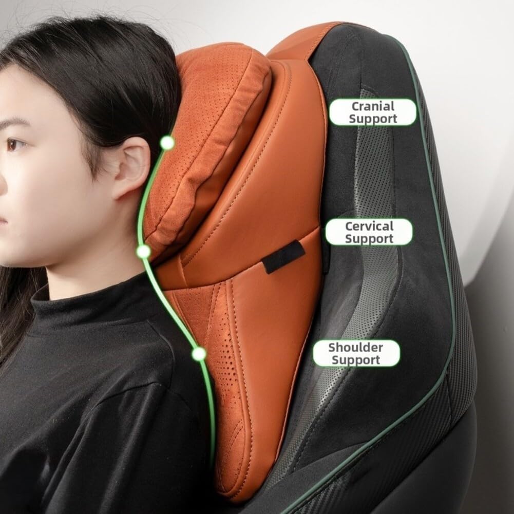 Coussin appuie-tête de voiture en mousse à mémoire de forme avec soutien ergonomique du cou, housse en daim souple et sangles réglables pour sièges de véhicule universels, beige