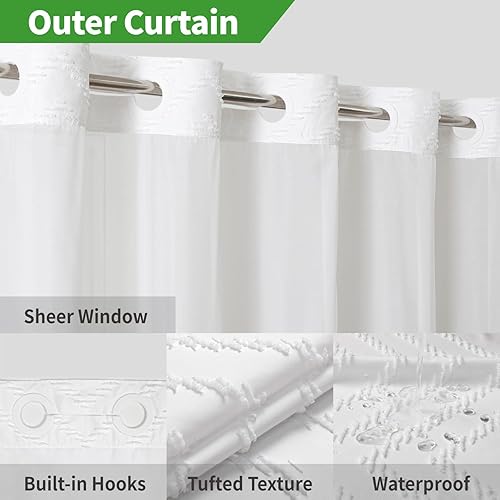 Miniatura 3 de Juego de cortina de ducha a rayas cheurón sin gancho con forro de tela a presión, 71 pulgadas de ancho x 74 pulgadas de alto, grado de hotel,