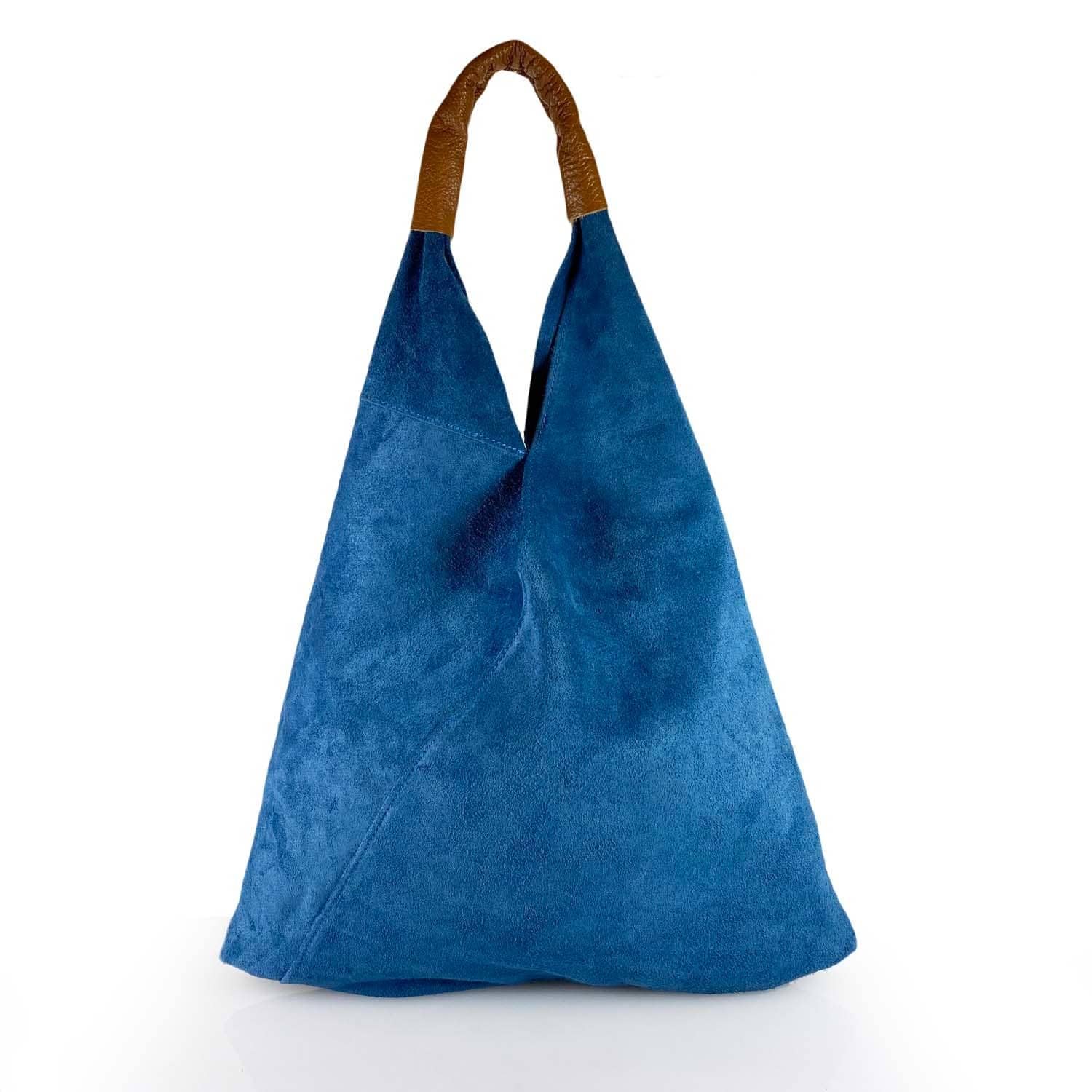 Borsa Hobo Donna, Borsa Sacca in Pelle Camoscio, Borsa a Spalla, Borsa in Pelle Scamosciata Donna Made in Italy