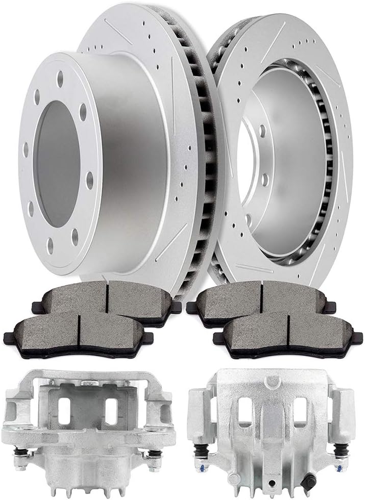 SCITOO Rear Brake Calipers With Bracket & Brake Pads and Rotors Fit For Ford For Excursion/For F-250/F-350 Super Duty
