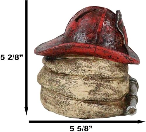 Miniatura 3 de Ebros Gift Estación de bomberos rústica, 1 sombrero de bombero con manguera en espiral, ahorro de monedas, alcancía, figura decorativa para