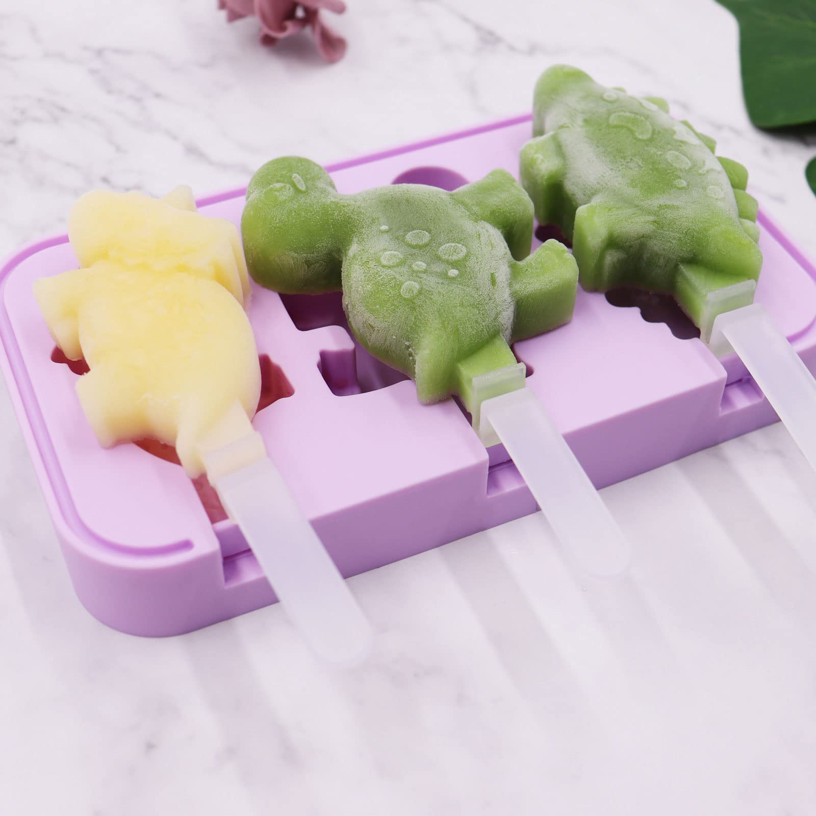 Molde for helado de 3 agujeros con forma dinosaurio for moldes, paletas, utensilios cocina, for hielo(Green)