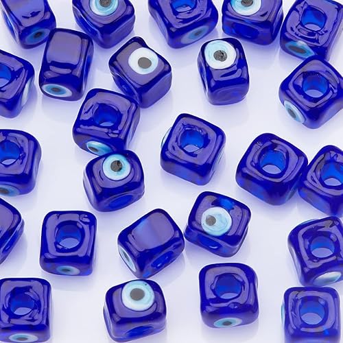 Miniatura 5 de NBEADS 25 cuentas de cristal contra el mal de ojo, cubo Lampwork cuentas de mal de ojo grande de 0.169in hechas a mano, cuentas turcas de mal de ojo