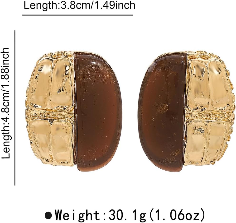 Geometric Amber Dangle Earrings for Women Retro Chunky Large Oval Rectangle Statement Charms Drop Earring Funky Holiday Birthday Party Jewelry - Image 6