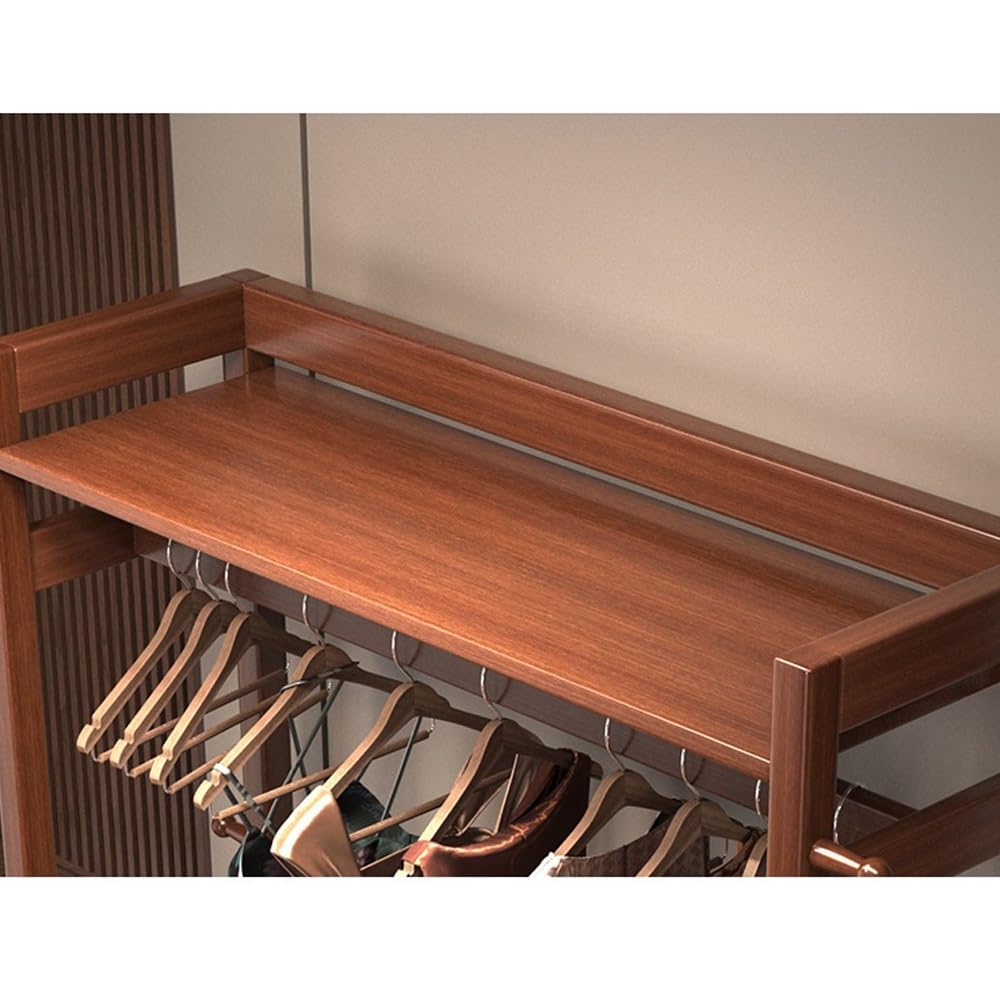 colgador de árbol Perchero de madera maciza for suelo, dormitorio, Zapatero, sala de estar, perchero con cajón, multifuncional, nuevo estilo chino, estante de almacenamiento árbol de pasillo(Wood)