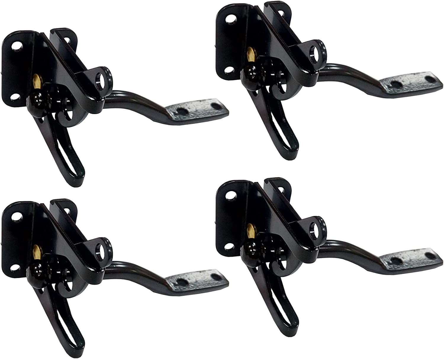 QCAA Self-Locking Gate Latch 2-1/8" Steel Black 4-Pack - Auto-Lock Heavy Duty for Swinging Gates & Doors, Made in Taiwan