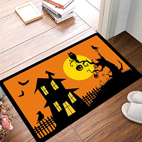 Rubber Welcome Door Mat, Decorative Indoor Outdoor Halloween Doormat Non Slip Front Door Mat, Easy To Clean Low Profile Mat For Entry Patio Garage High Traffic Areas, 17.3" X 29" (Halloween A) #TOP3