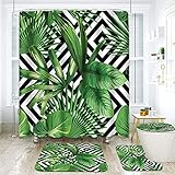 Tropical Palm Leaves Bathroom Set with Shower Curtain and Rugs Accessories, Tropical Floral Flowers