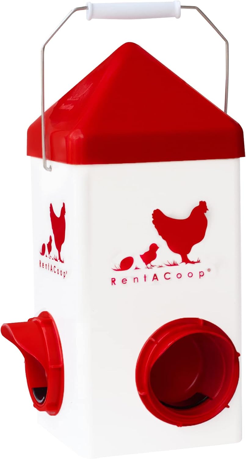 RentACoop Chick2Chicken 5lb 2-Port Feeder - Includes Anti-Roost Lid and Slider Port Covers - Suitable for Quail, Pigeons, Doves, Chicks, and Adult Chickens