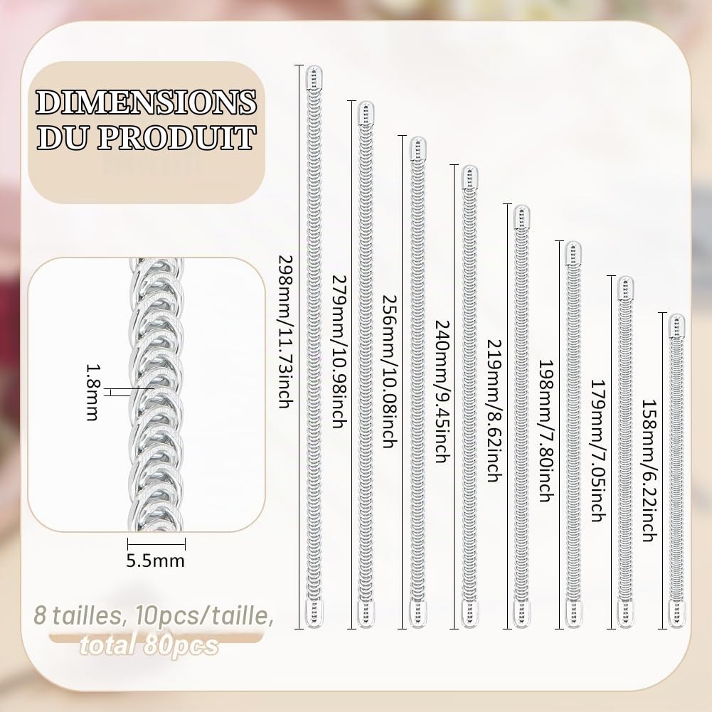 BENECREAT 80 Pcs Désossage en Métal en Spirale 8 tailles Désossage de Corset Désossage en Acier pour la Couture Désossage en Acier en Spirale Prédécoupé pour Fournitures de Fabrication de Corset