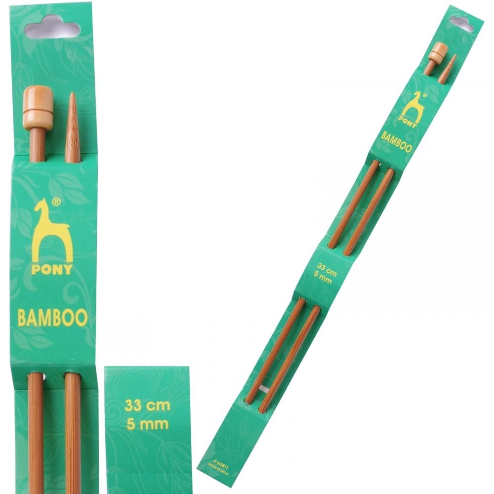 Pony Single Ended Bamboo Knitting Pins, Multi-Colour, 5mm, 5.00mm