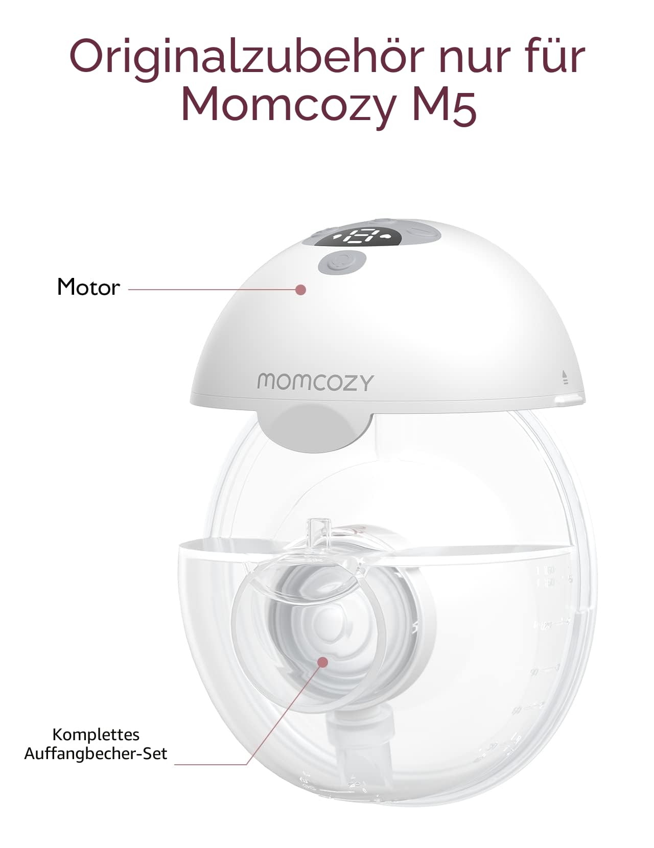 Momcozy Komplettes Set, nur kompatibel mit momcozy M5, nicht für andere. Original-M5-Milchpumpen-Ersatzzubehör (160 ml, mit doppelt versiegeltem Flansch 24 mm)