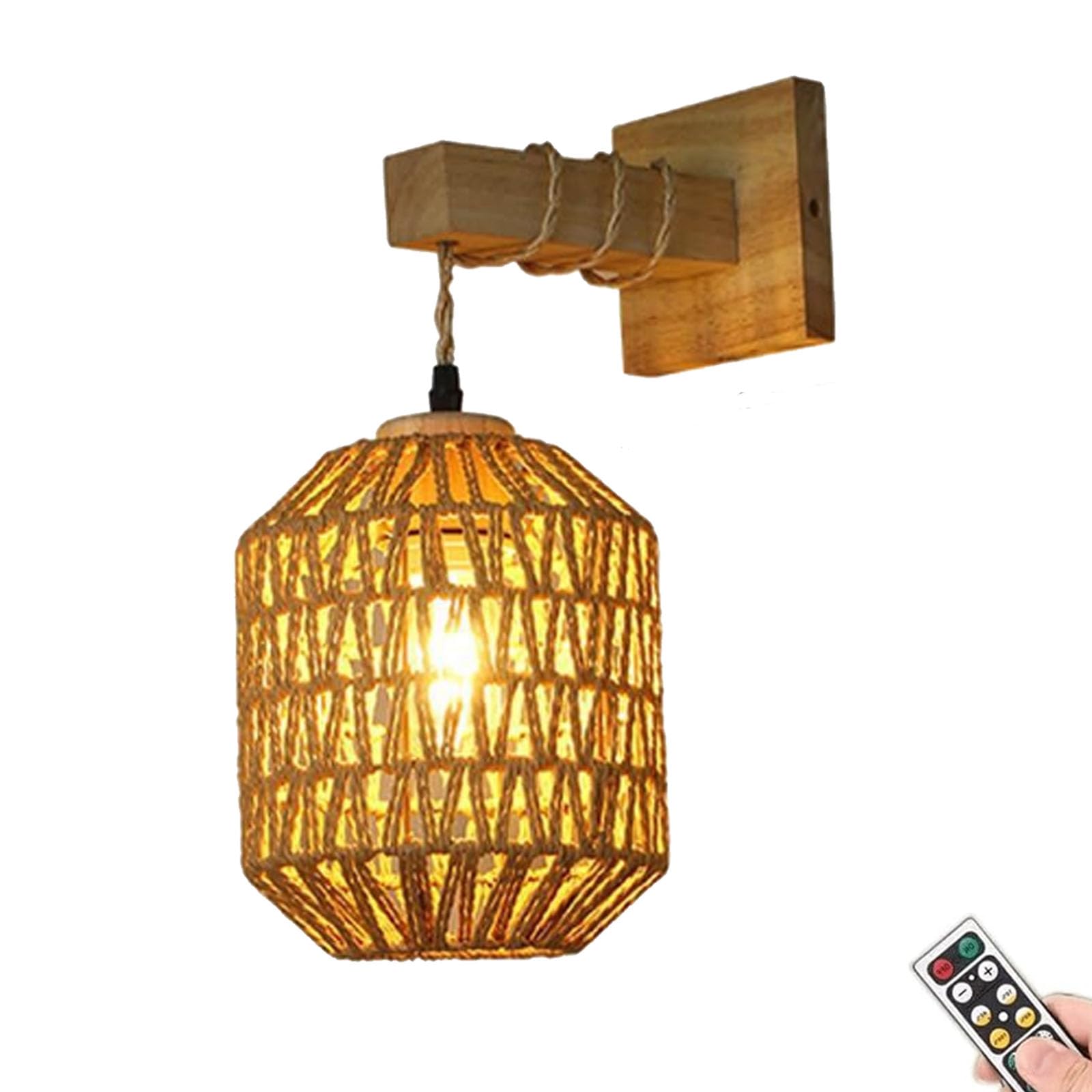 FZQSXAZU Boho Wall Sconces,Battery Rechargeable Rattan Wicker,Remote Battery Operated Light Sconces Decor Set of 2,Dimmable Wireless Lamp for Bedroom,Hallway,Entryway(Size:1pcs,Color:C)