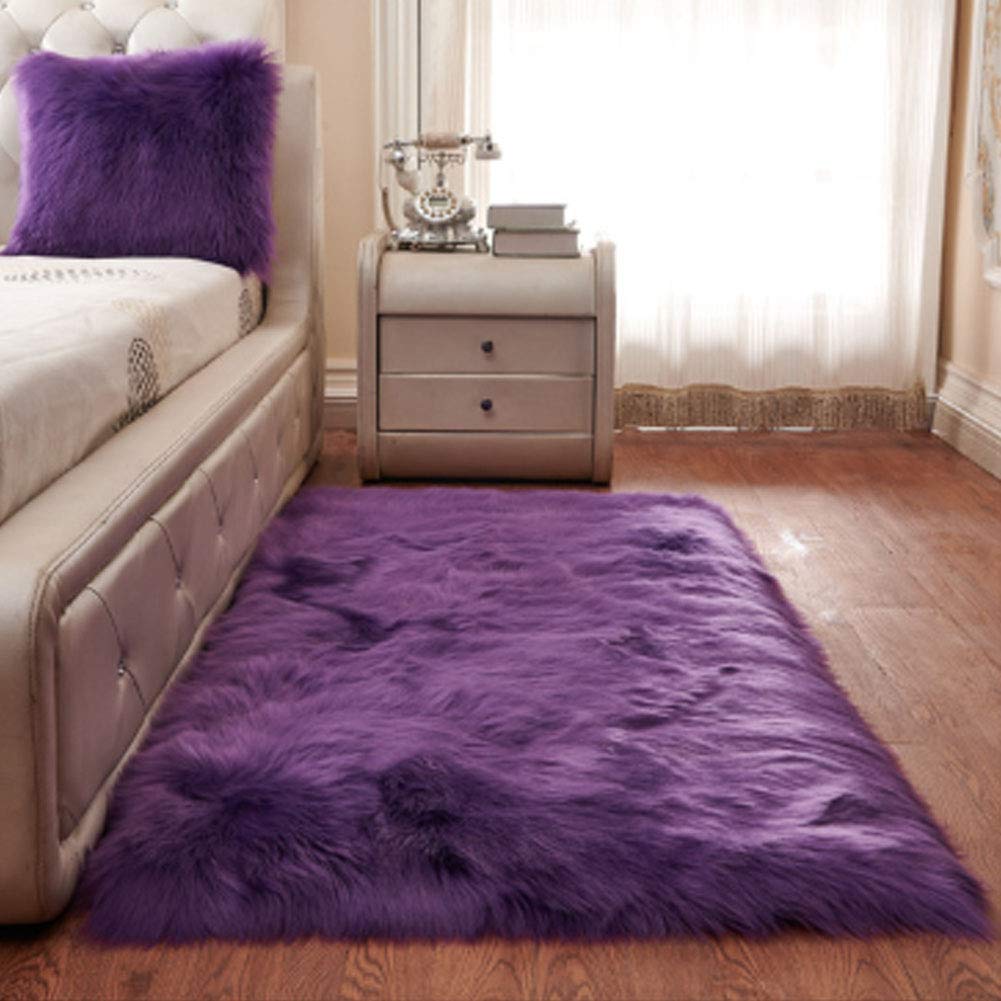 Super Doux Tapis en Fausse Fourrure, Tapis Moderne Moelleux Anti-dérapant Tapis Shaggy Tapis Chambre Salon décor à la Maison Tapis Tapis de Sol-Violet 70x180 cm (28x71 Pouces)