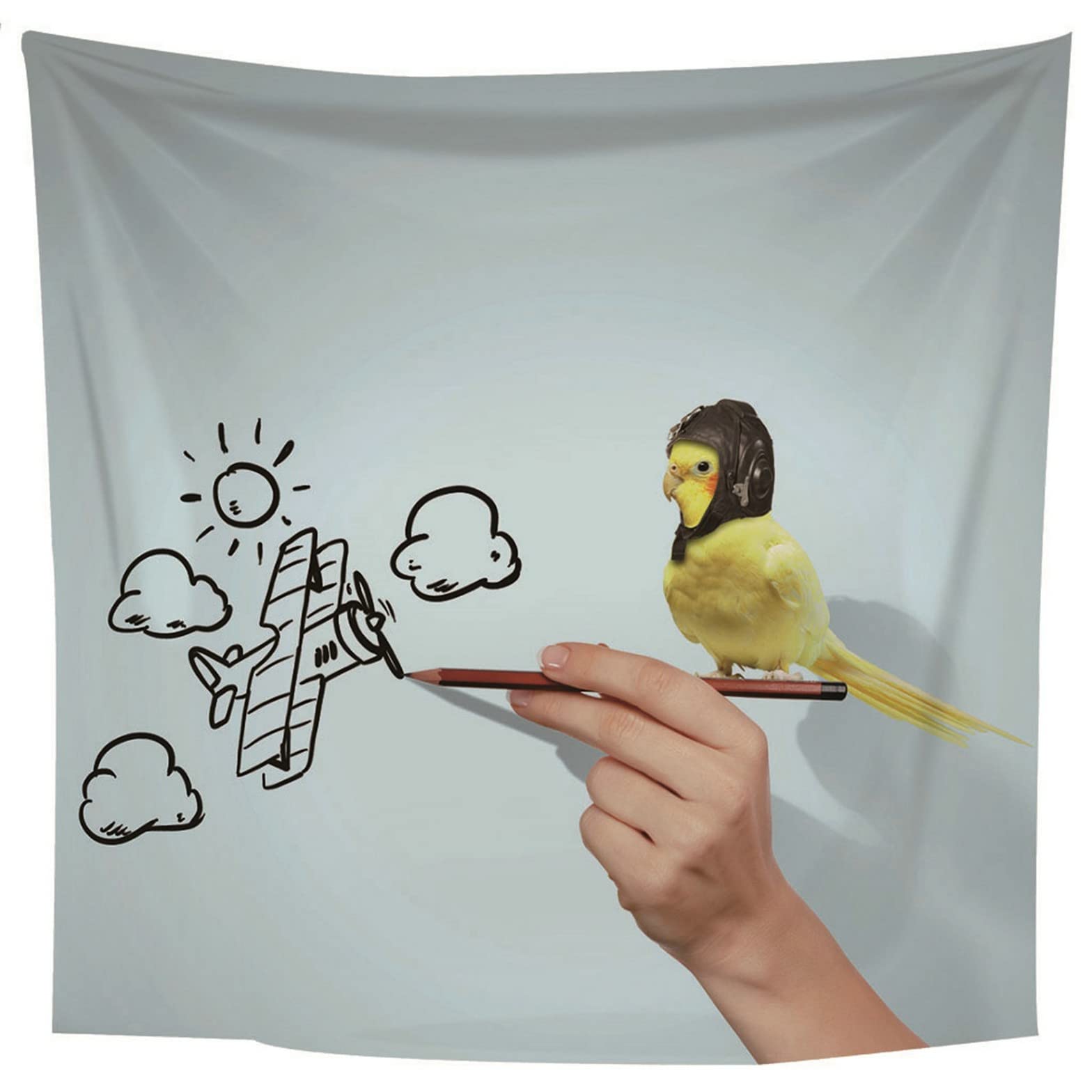 Chenlane Wandteppiche Kinder Tapisserie Schlafzimmer Malerei Und Vögel Wandteppich Vorhänge Wand Teppiche Kuche Wandbehang Dekoration Weiß Gelb 300x250cm