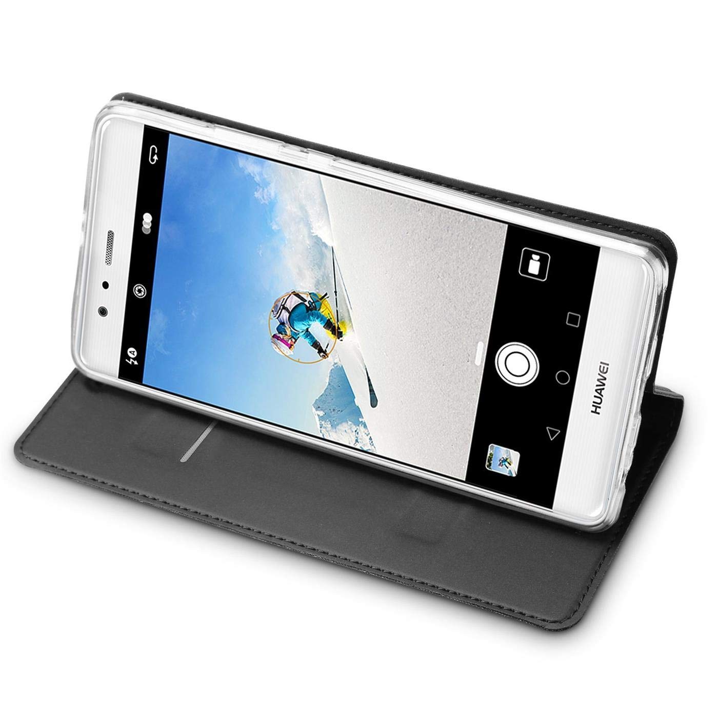 Verco Case compatible with Huawei P10, Flip Wallet Cover with Magnetic Closure for Huawei P10 Phone Case - black - Image 3