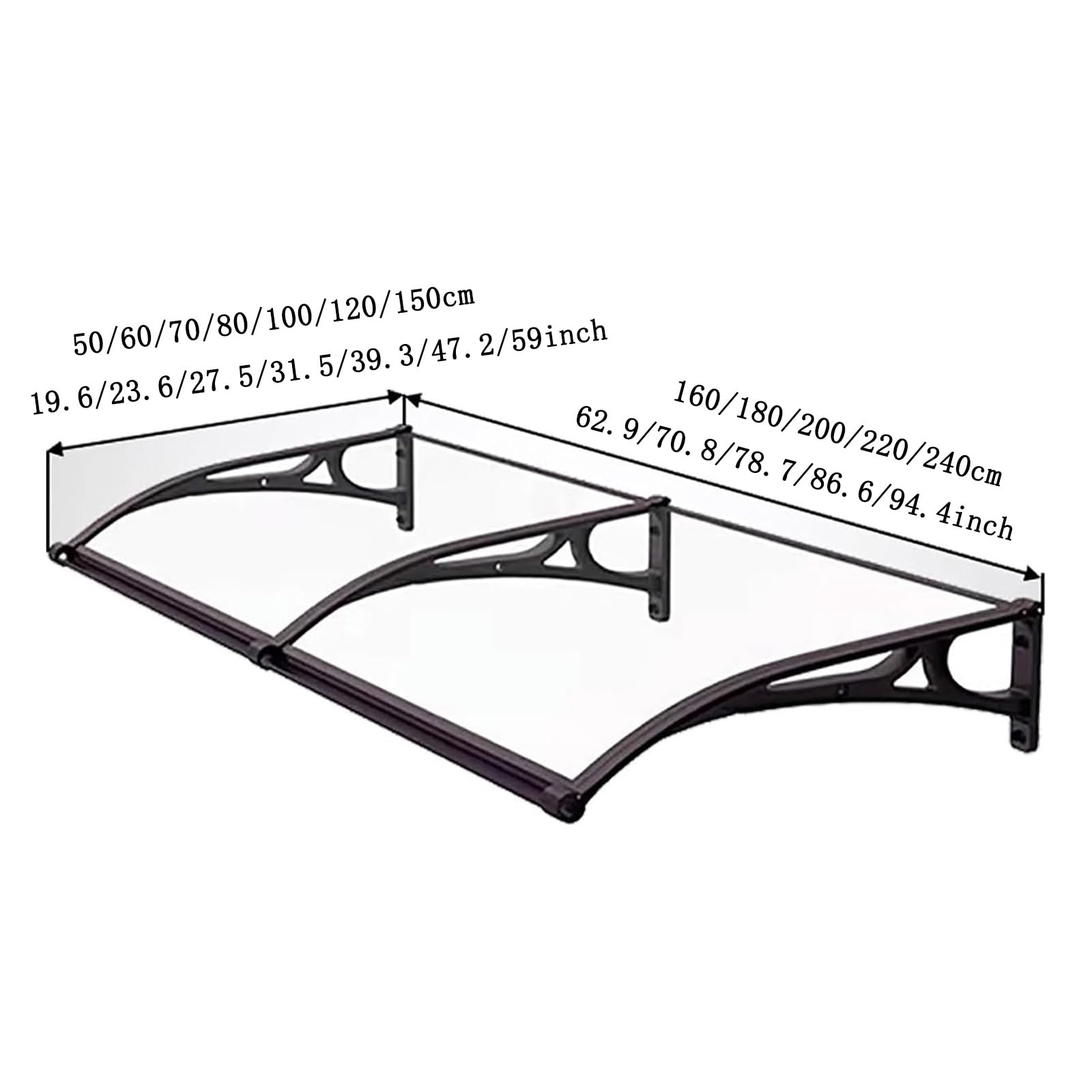 Zewnętrzna markiza drzwiowa, poliwęglan Überdachung Haustür, wspornik ze stopu aluminium, do ganku wejściowego na balkon (60x240 cm/23,6x94,4 cala)