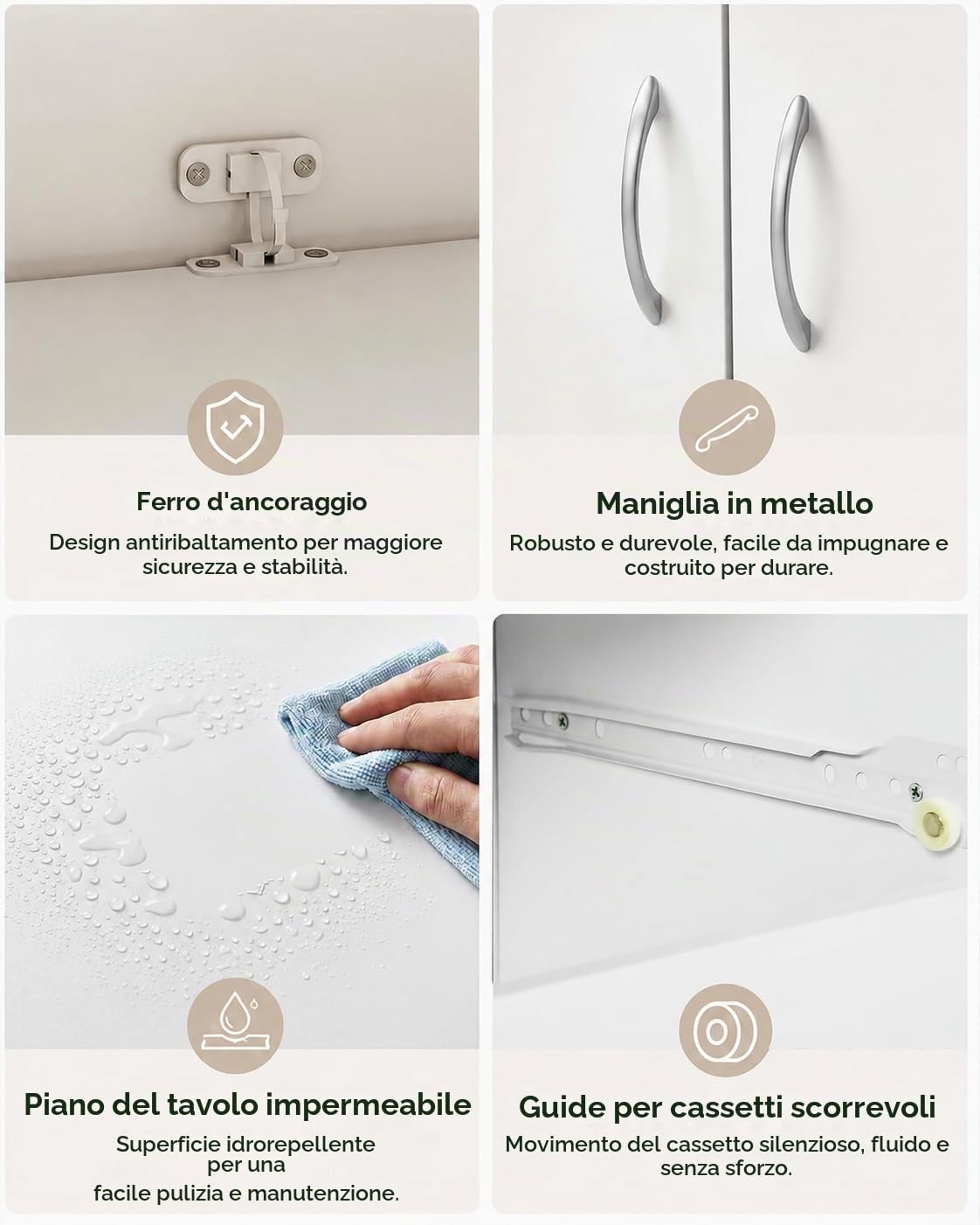 hitsuki Comò Camera da Letto Bianco con 4 Ante e 1 Cassetto 110×30×70cm | Mobile contenitore con 4 ante e 1 cassetto per organizzare biancheria, abiti e oggetti personali nella camera da letto