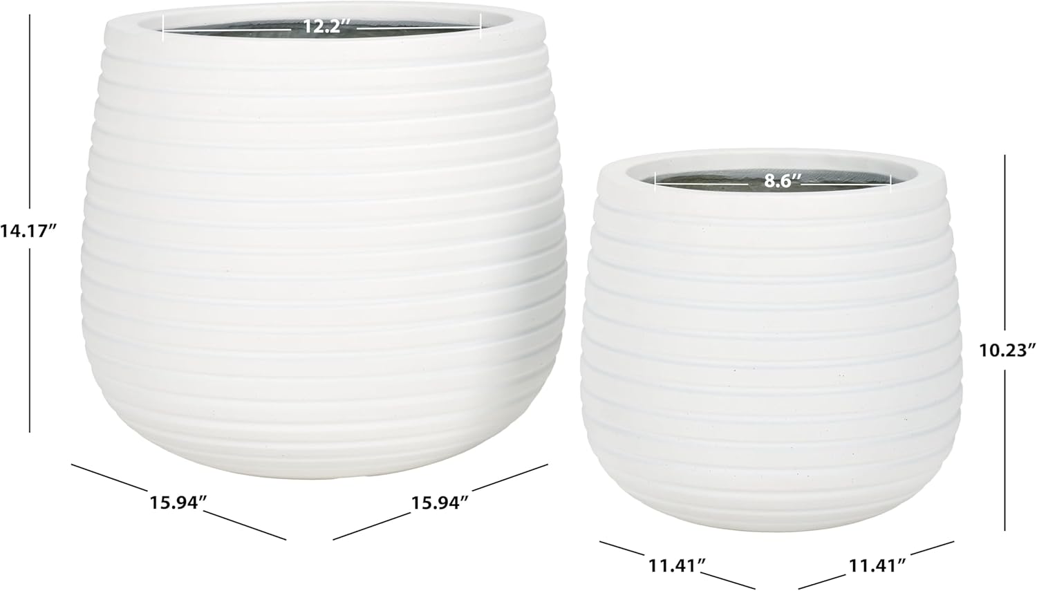 SAFAVIEH Outdoor Collection Jasper White Cement Ficonstone Planter Pot Set of 2