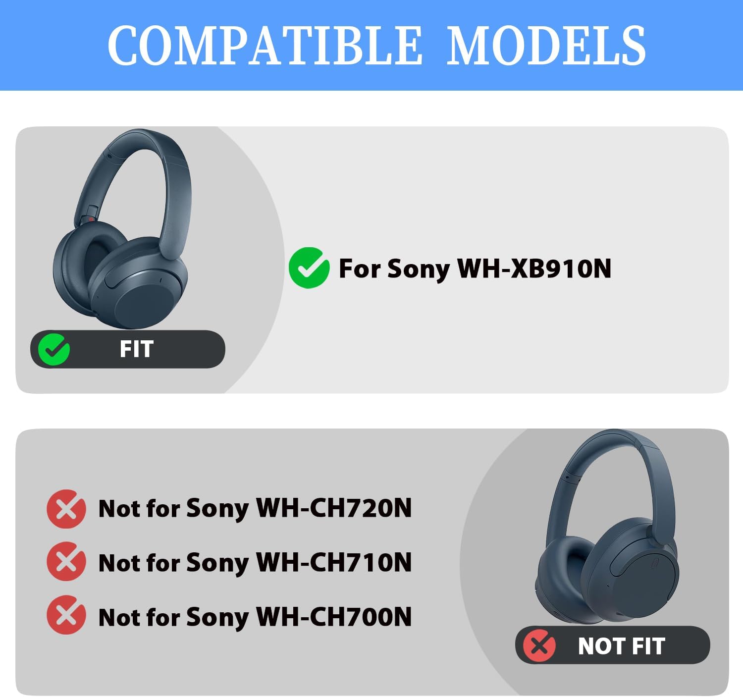 Adhiper WH-XB910N Replacement Earpads Cushions Silicone Headband Pad for Sony WH-XB910N Headphone,Protein Leather Headphone Pads,Silicone Headband Protector(Black) - Image 2