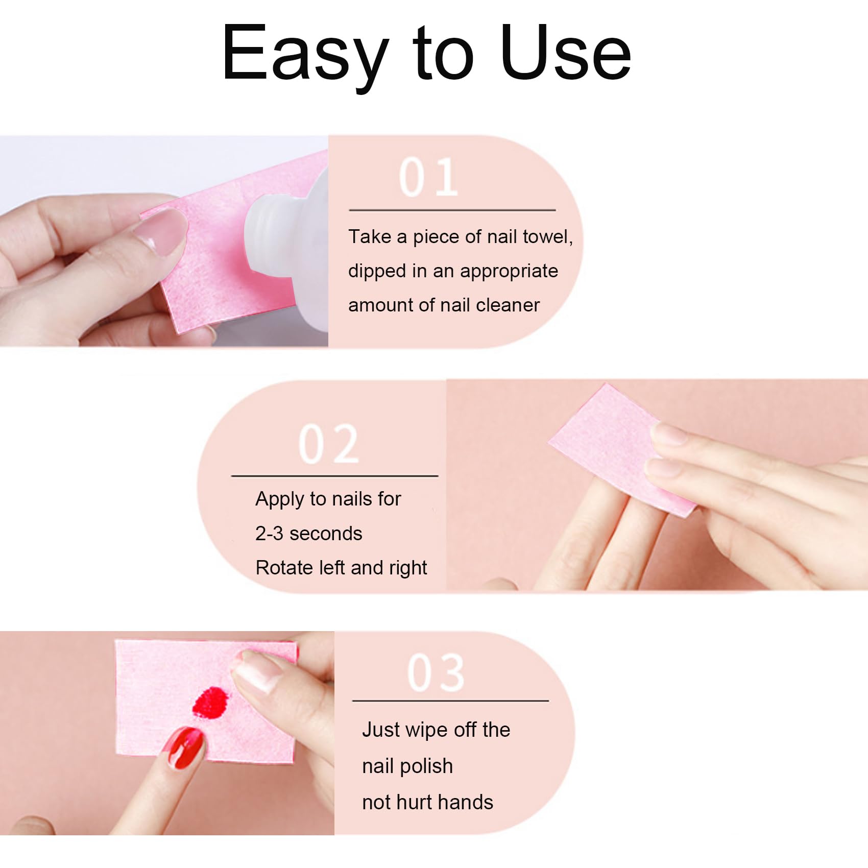 900 Pezzi Pad Unghie Senza Pelucchi, Tampone Salviette in Cotone per Unghie, Salviette per la Pulizia Senza Pelucchi per Unghie per Rimuovere Smalto e Gel(Rosa)