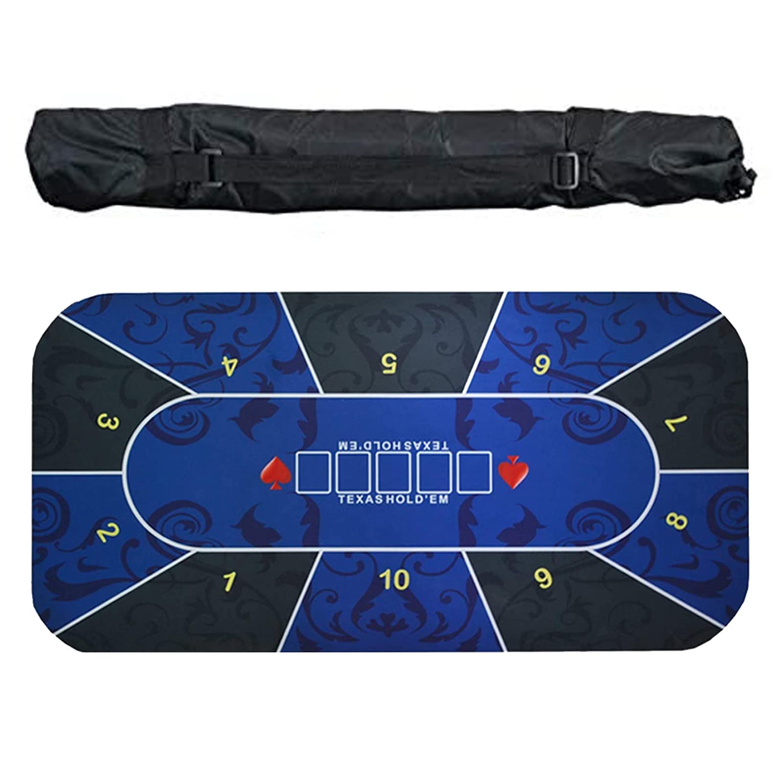 Texas Holdem Tapis de Poker Rectangulaire 47,2 X 23,6 Pouces / 70,9 X 35,4 Pouces, Tapis de Jeu en Caoutchouc à Motif de Fleurs avec Sac de Transport, pour Les Jeux de Cartes