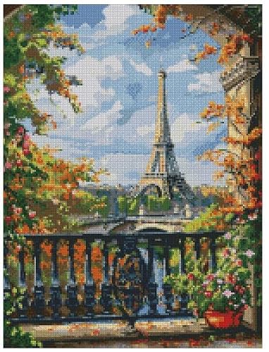 Max Stitch Pink Paris Summer Cross Stitch Kit, 150X200 Stitch, 26X36cm, Cotton Counted Design