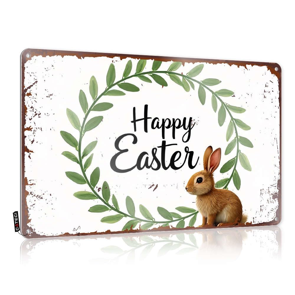 Posters Door Ready To Hang - Happy Easter With Bunny And Greenery Accessories For Deck(20X30CM)