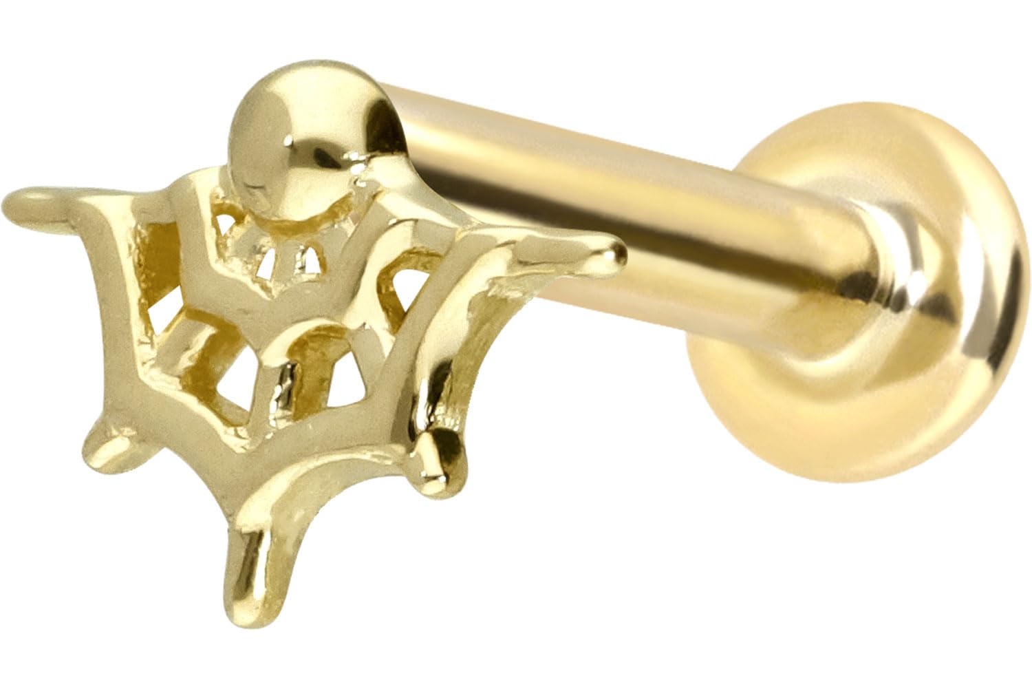 PIERCINGLINE 14 Karat Gold Ohr-Piercing Labret mit Innengewinde SPINNENNETZ Farb & Größenauswahl