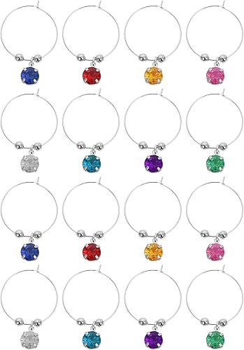 Hemoton 16 dijes de copa de vino, cuentas de metal, colgantes, marcadores de bebidas de cóctel, etiquetas de anillo, identificadores de taza,