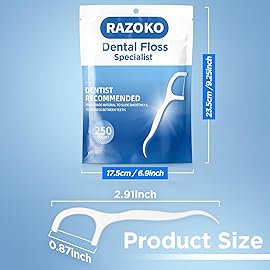 RAZOKO Dental Floss Picks High Pull Toothpicks Sticks,Professional Clean Floss Picks,Unflavored Disposable Flossers Refill Pack 500Pcs
