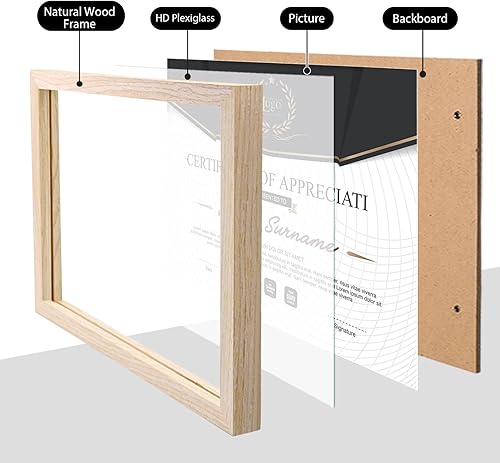 Vista 301 de KINLINK Marco de fotos A4 natural, de madera maciza con plexiglás acrílico para fotos A5 con paspartú o A4 sin paspartú, marco de fotos para mesa