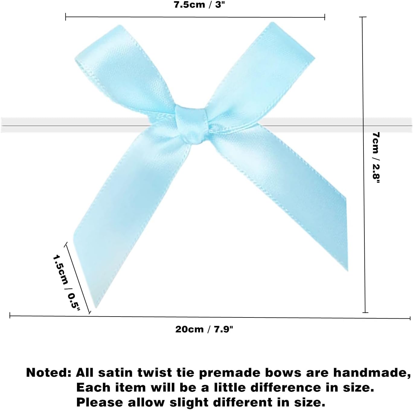 60 PCS 3 Inch Satin Ribbon Twist Tie Bows for Treat Bags, Small Bow Twist Ties, Pretied Twist Bows, Tied Bows with Wire for Bags, Pre Tied Ribbon Bows for Baby Shower, Popcorn (Baby Blue) - Image 2