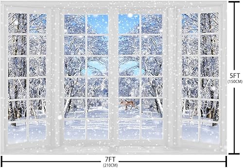 Miniatura 5 de Fondo de ventana de escena de nieve de invierno de 7 x 5 pies para fotografía, feliz Navidad, feliz año nuevo, copo de nieve, país de las