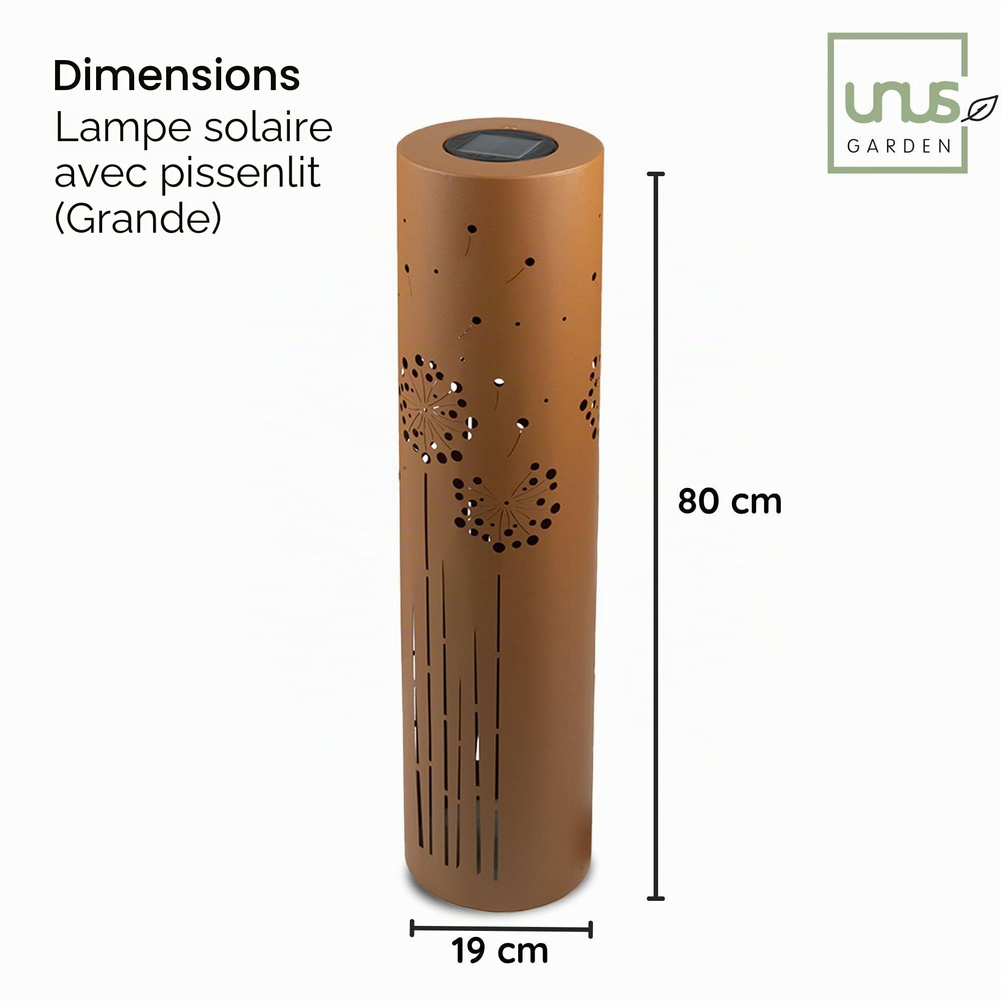 UNUS Lampe de Jardin Solaire, Résistante aux Intempéries, Lumière Atmosphérique avec Décoration de Pampas et Pissenlit, Idéale pour une Utilisation Extérieure, Grande, Lot de 1 Pissenlit