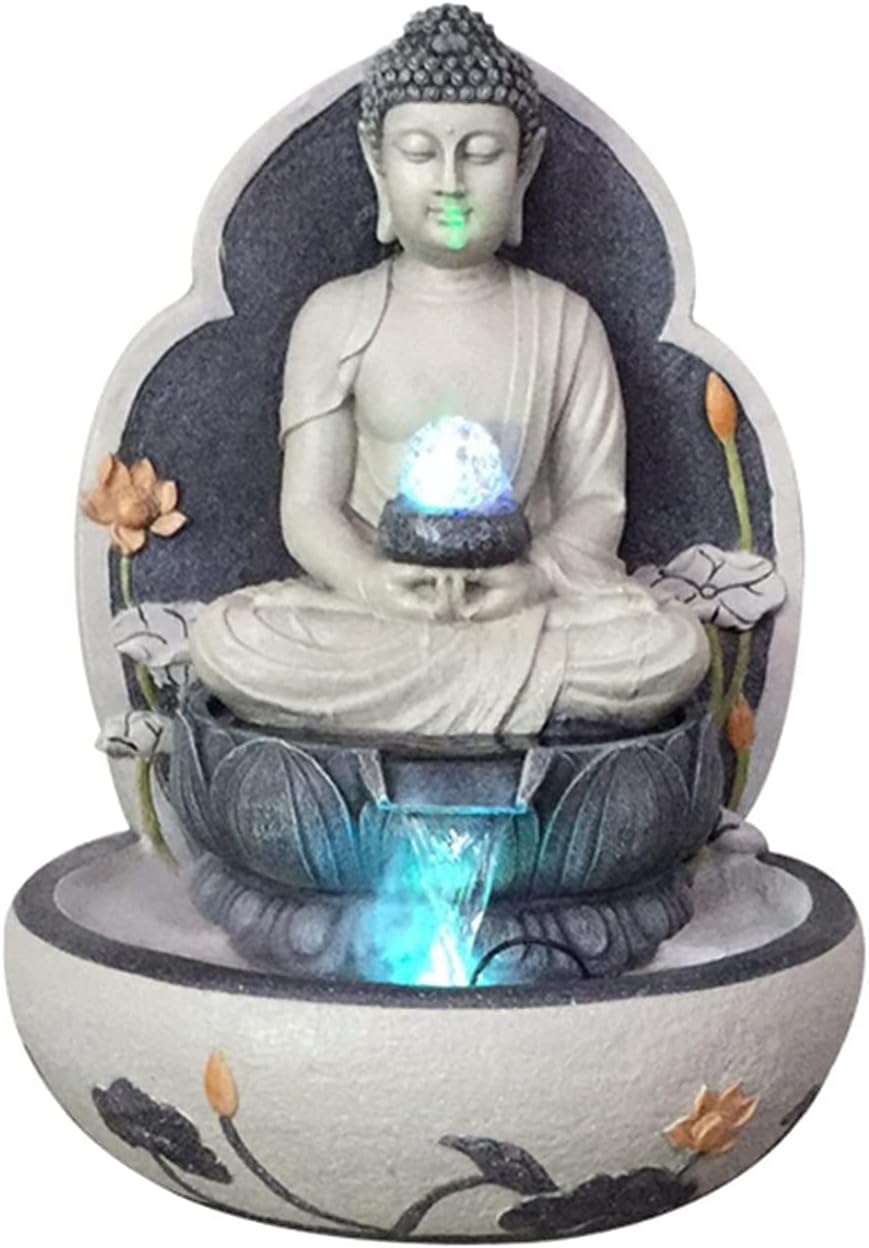 Indoor Fountains 23.6 inch Tall Indoor/Outdoor Buddha Tabletop Water Fountain with LED Lights – Zen Tabletop Water Fountain for Home Office Decor Tabletop Fountain